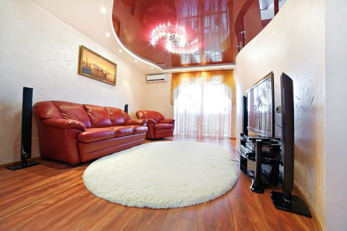 Lighting in the living room with stretch ceilings