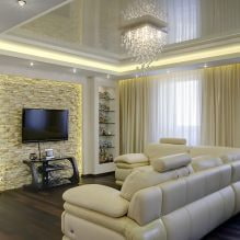 Stretch ceilings in the living room: types, design, lighting, 60 photos in the interior-7