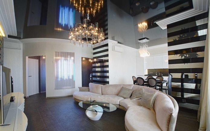 black ceiling in the living room