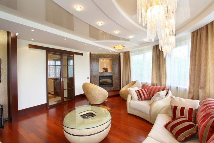 two-level stretch ceiling in the living room