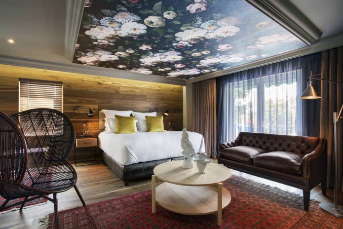 Accent wooden wall in the bedroom 