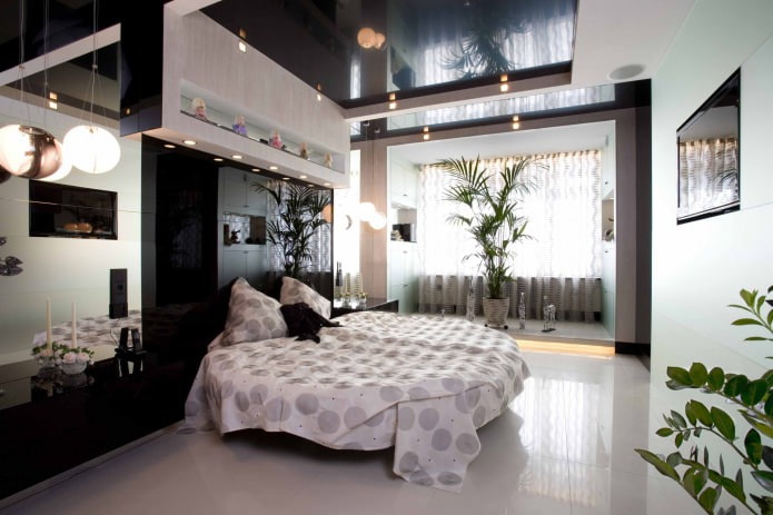 Mirror black wall in the bedroom
