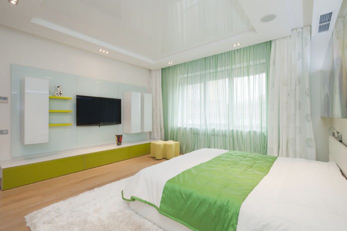 white stretch ceiling in the bedroom