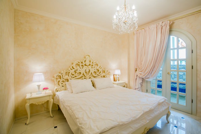 Bedroom design with a stretch ceiling