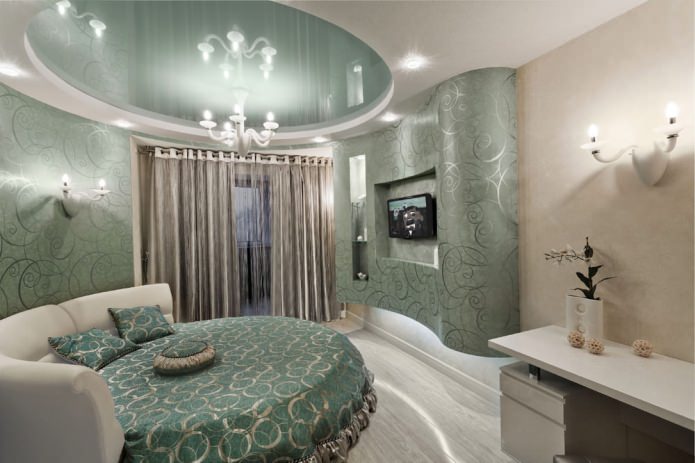 stretch ceiling in the bedroom interior