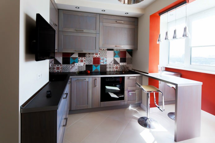 Design of a small kitchen with a bar counter