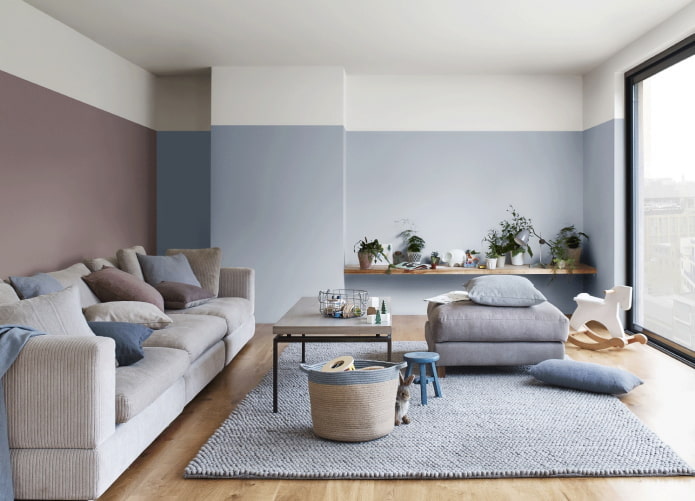 beige and blue living room
