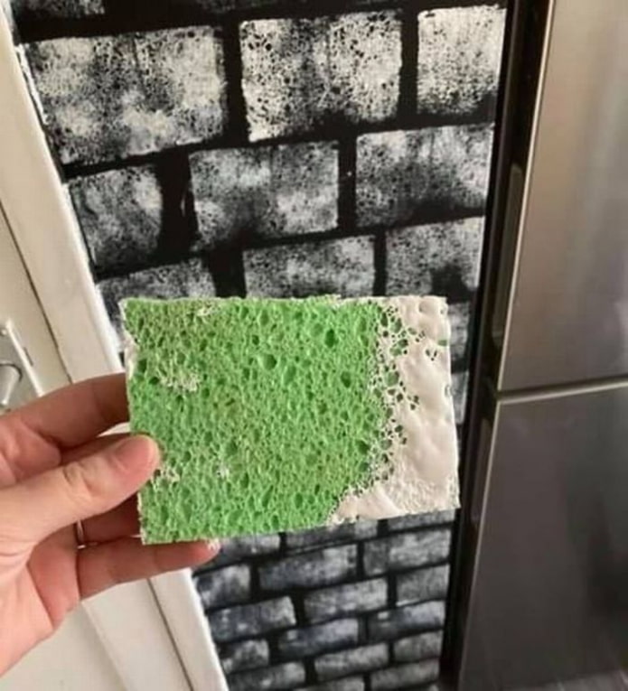 white brickwork with a sponge