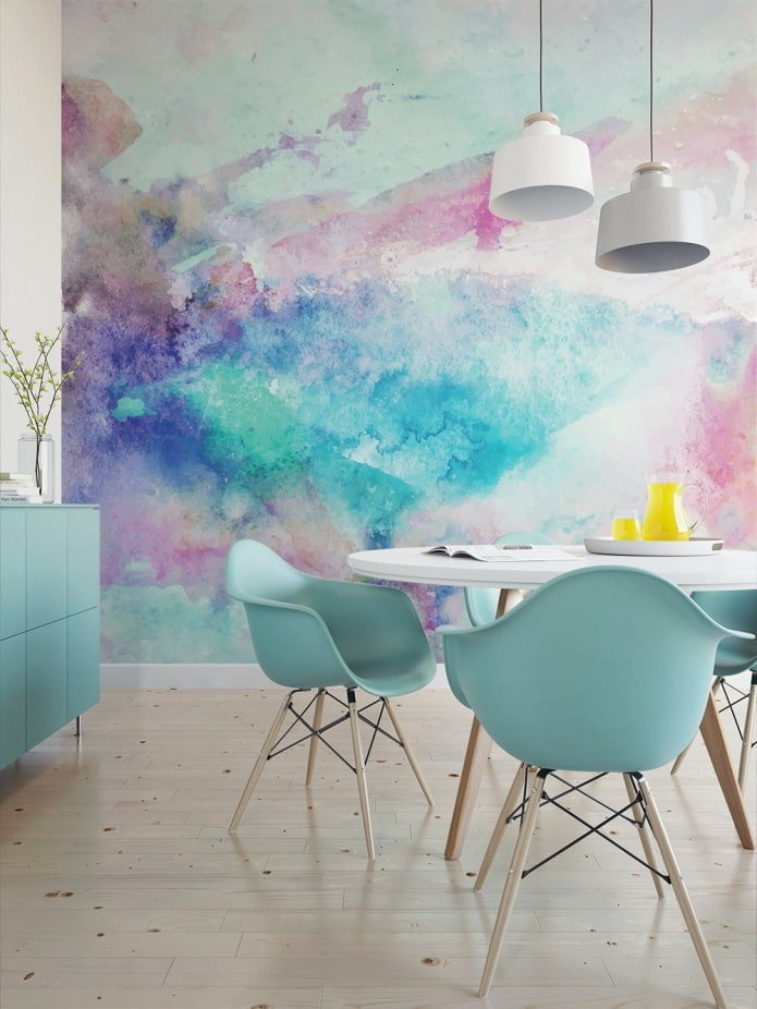 pink and blue watercolor stains on the wall