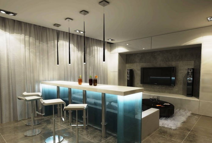 Counter with blue backlighting