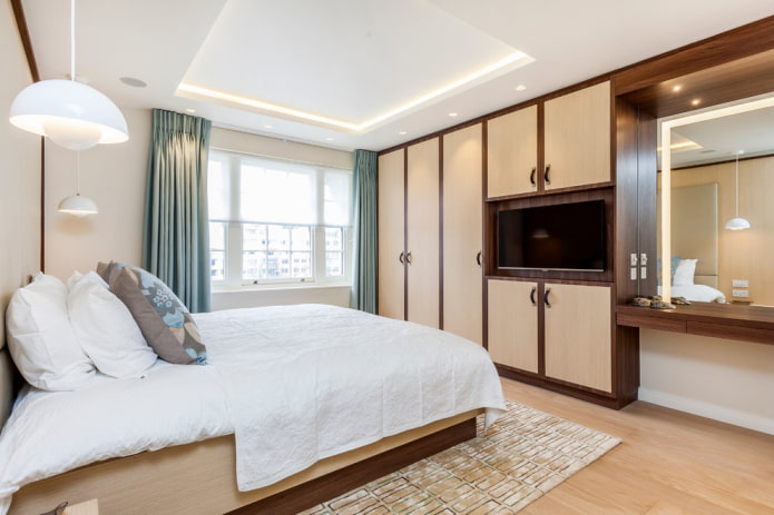 TV in a niche in the bedroom interior