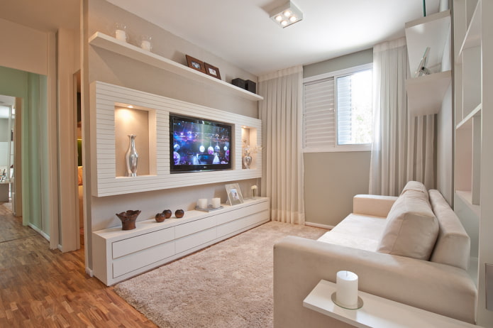 TV in a niche in the living room interior
