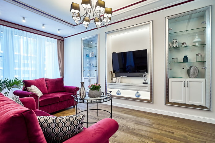 TV in a niche in the living room interior