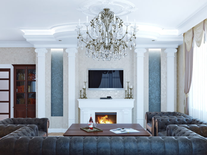 TV in a niche in the interior in a classic style