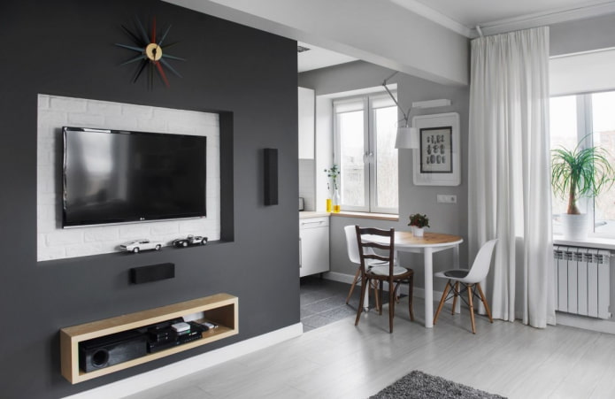 TV in a niche made of plasterboard in the interior