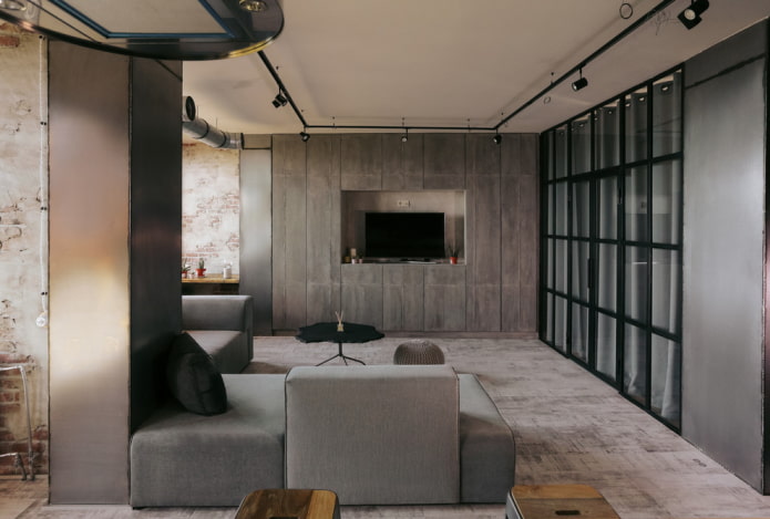 TV in a niche in a loft style interior