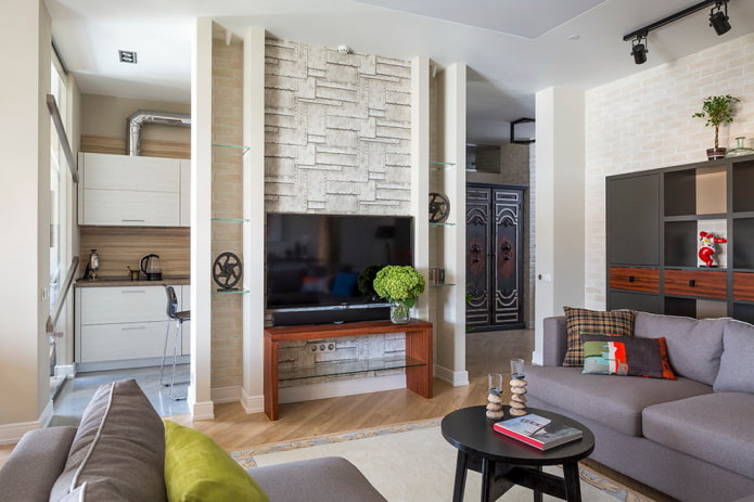 TV in a niche in a partition in the interior