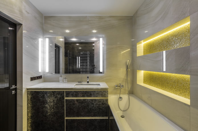 niche with lighting in the bathroom interior