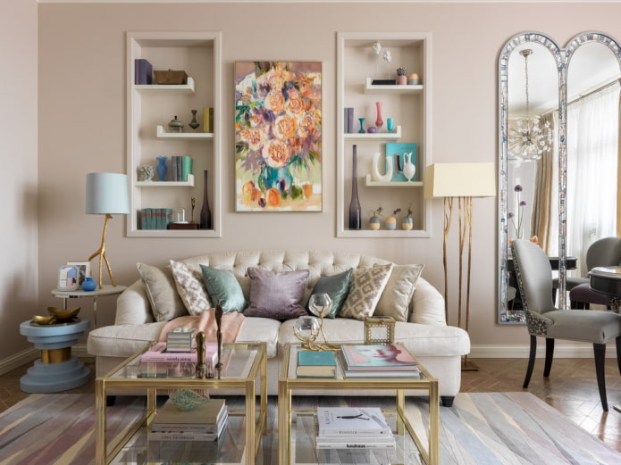 niches above the sofa in the interior
