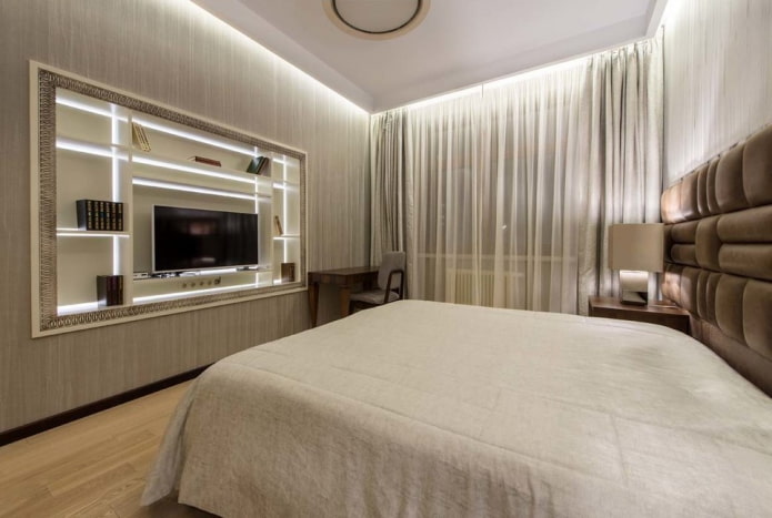 niche with lighting in the bedroom interior