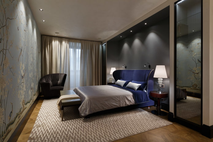 niche with lighting in the bedroom interior