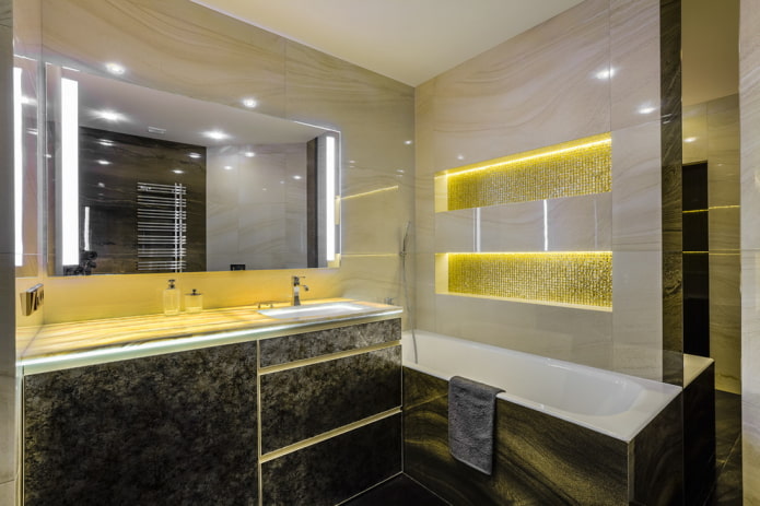 niches with lighting in the bathroom interior
