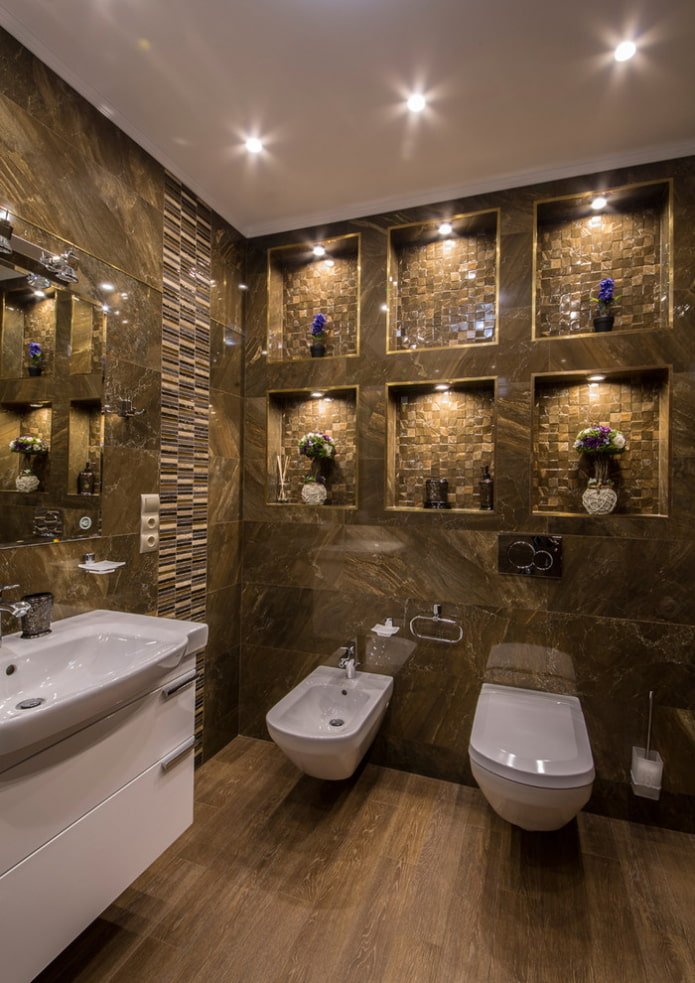 niches in the wall in interior of the bathroom