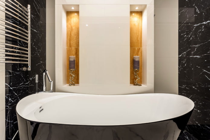 niches with lighting in the bathroom interior