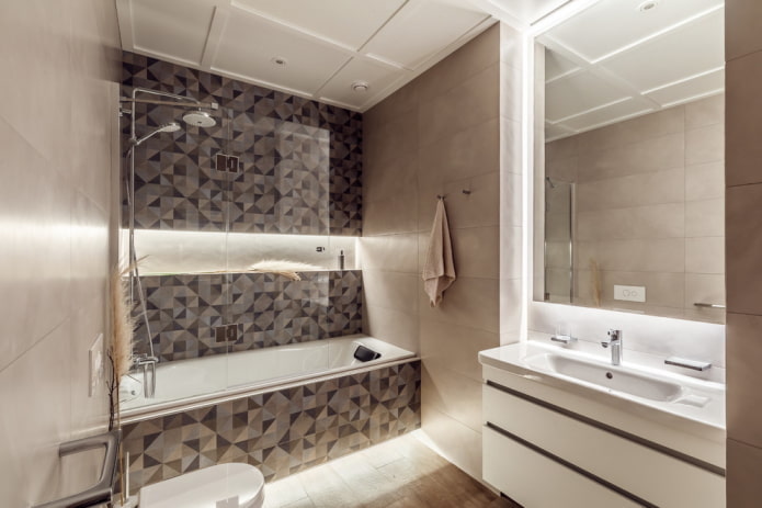 niche with backlighting in the bathroom interior