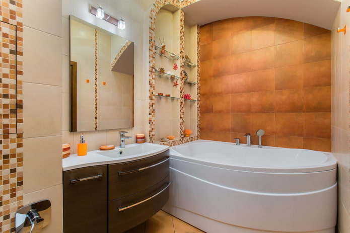 niche with glass shelves in the bathroom interior