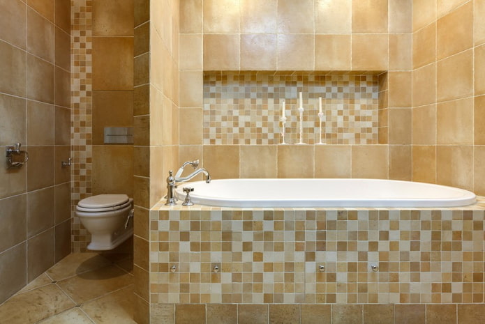 niche from mosaics in the interior of the bathroom