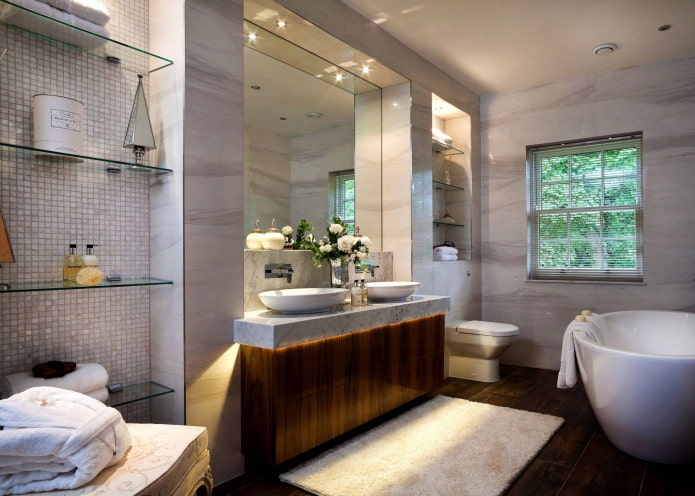 niche with a mirror in the bathroom interior