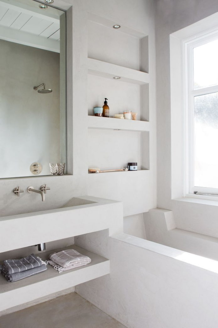 niches near the sink in the bathroom interior