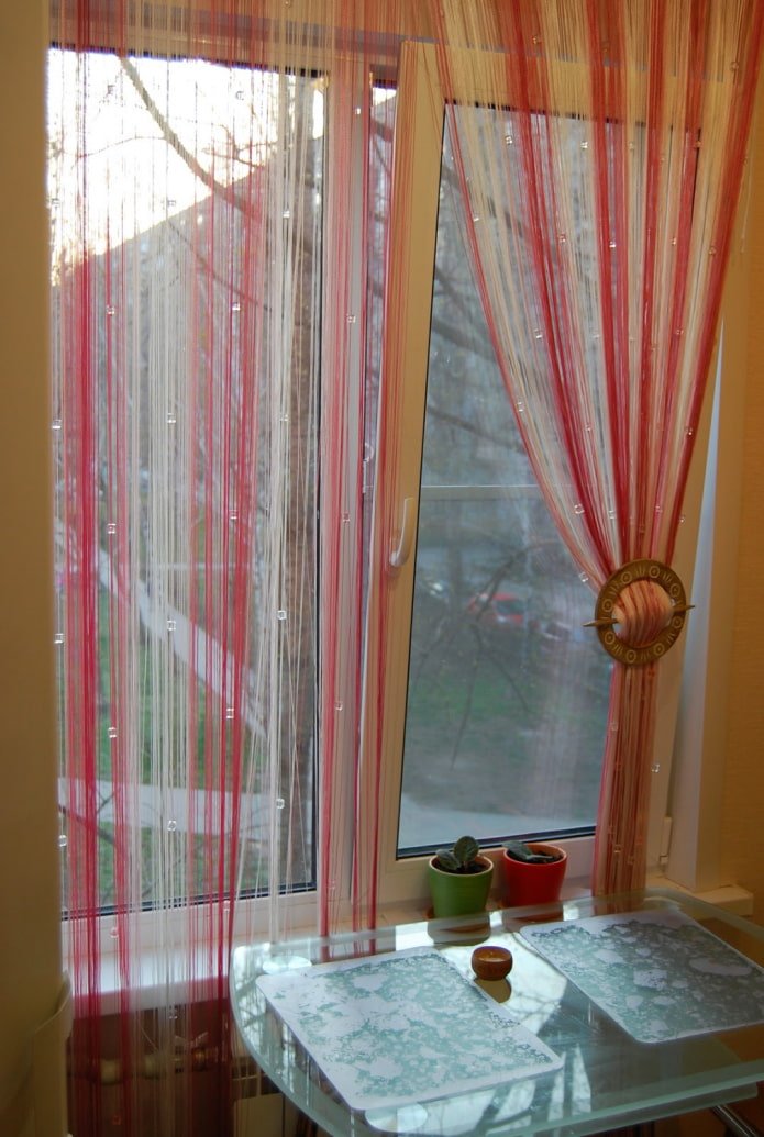 thread curtains in the kitchen interior