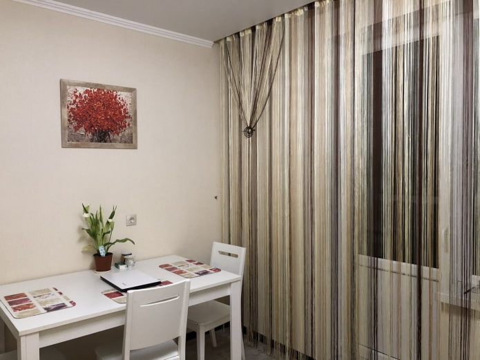 thread curtains in the kitchen interior
