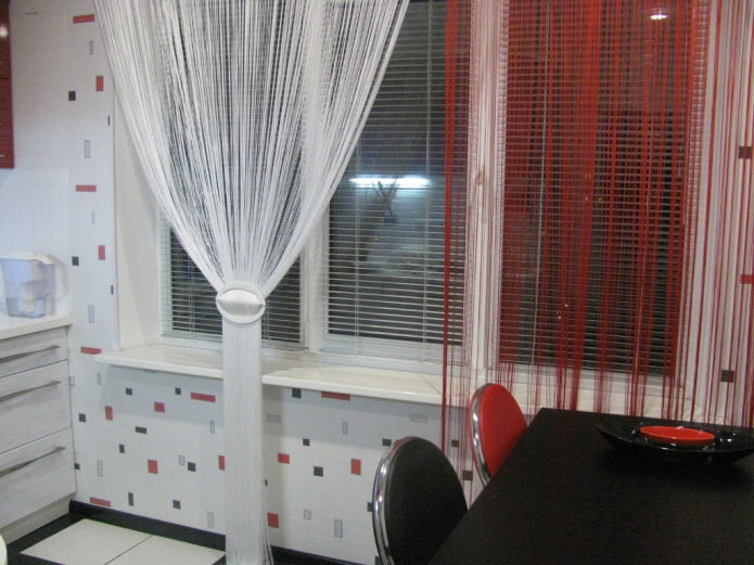 thread curtains in the kitchen interior