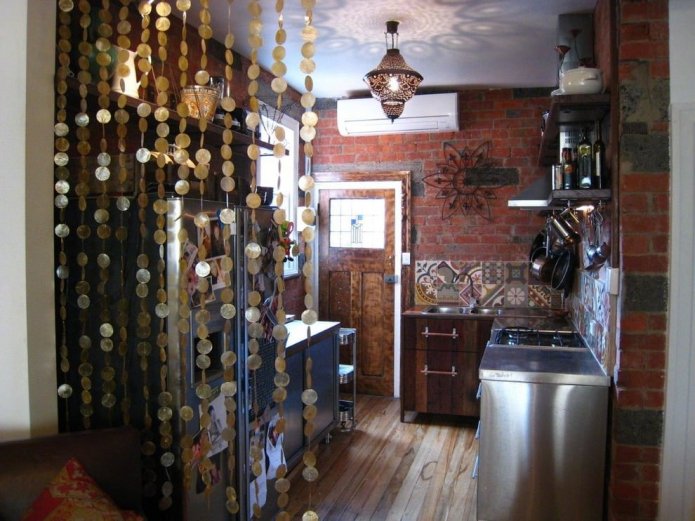 design of thread curtains in the kitchen interior
