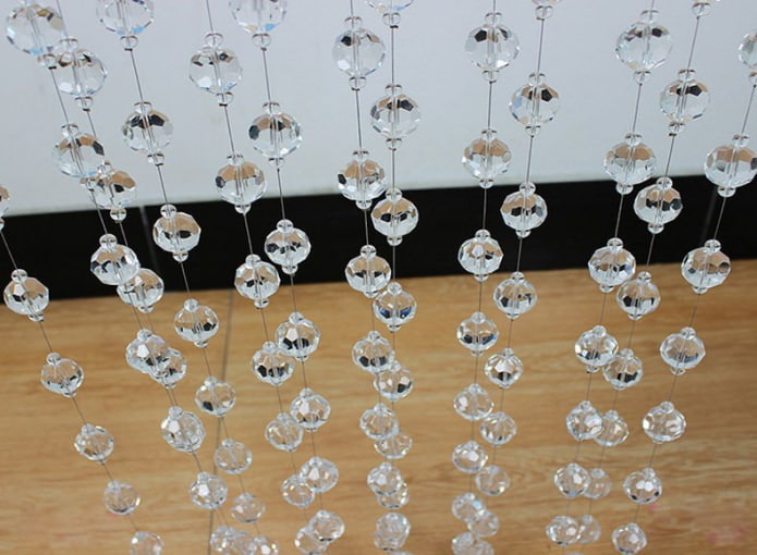 thread curtains with transparent beads