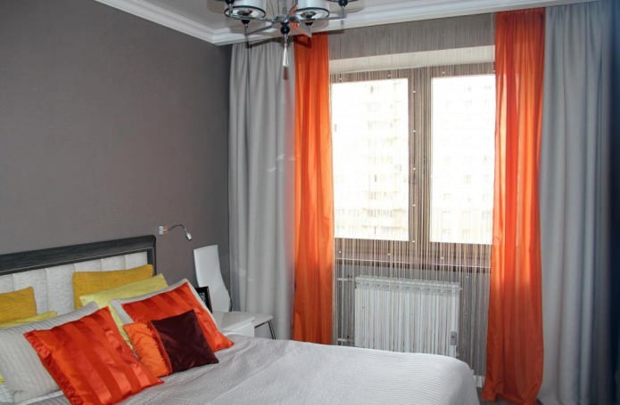Bedroom with thread curtains