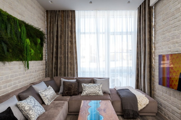 night curtains in the living room interior