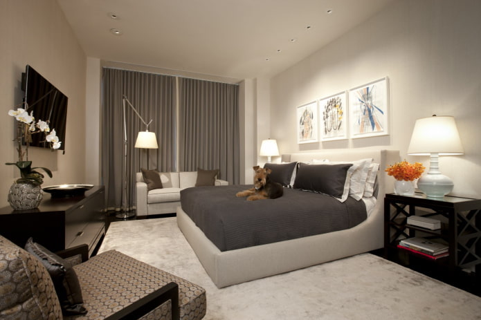 gray night curtains in the bedroom