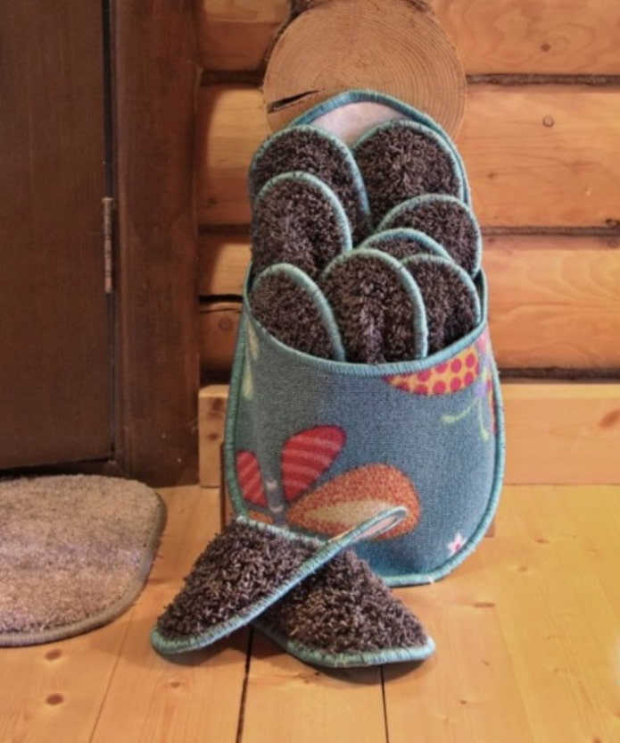 slippers for guests from an old carpet