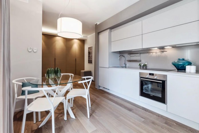 Glass table in the kitchen interior