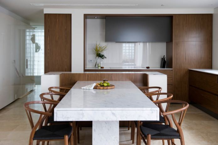 stone kitchen table in the kitchen interior