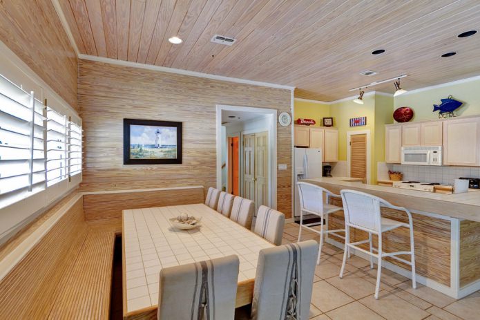 table with a ceramic tile countertop in the kitchen interior