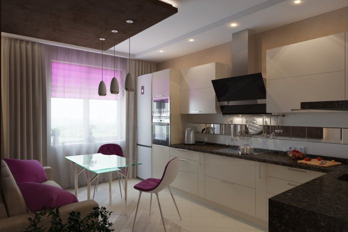 Glass table in the kitchen interior