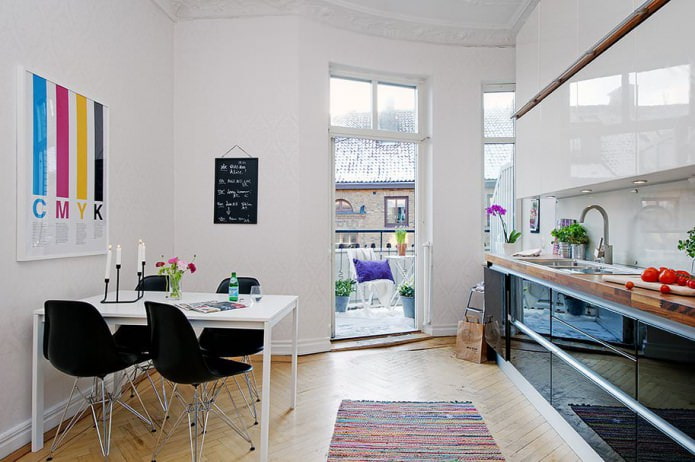 rectangular dining table in the kitchen interior