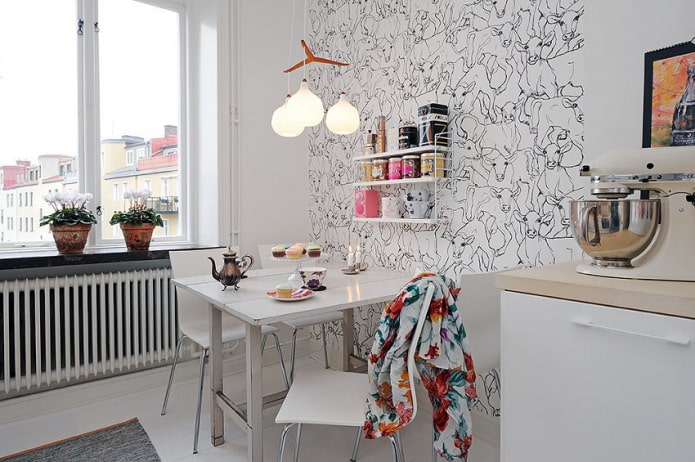 white table in the kitchen interior