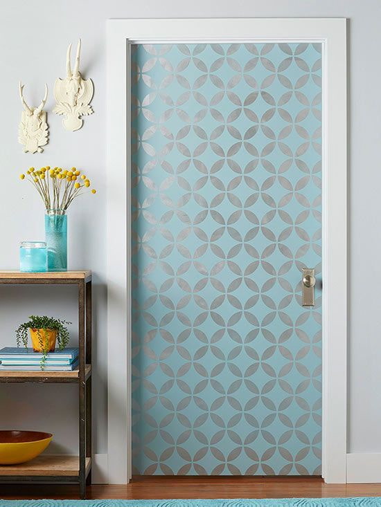 Door with self-adhesive