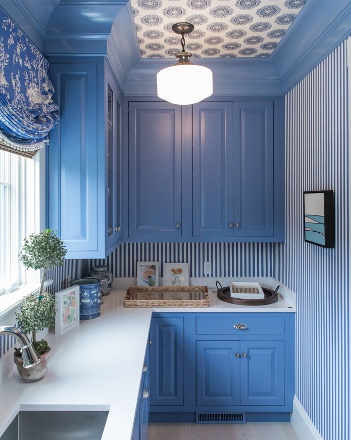 striped wallpaper on the walls